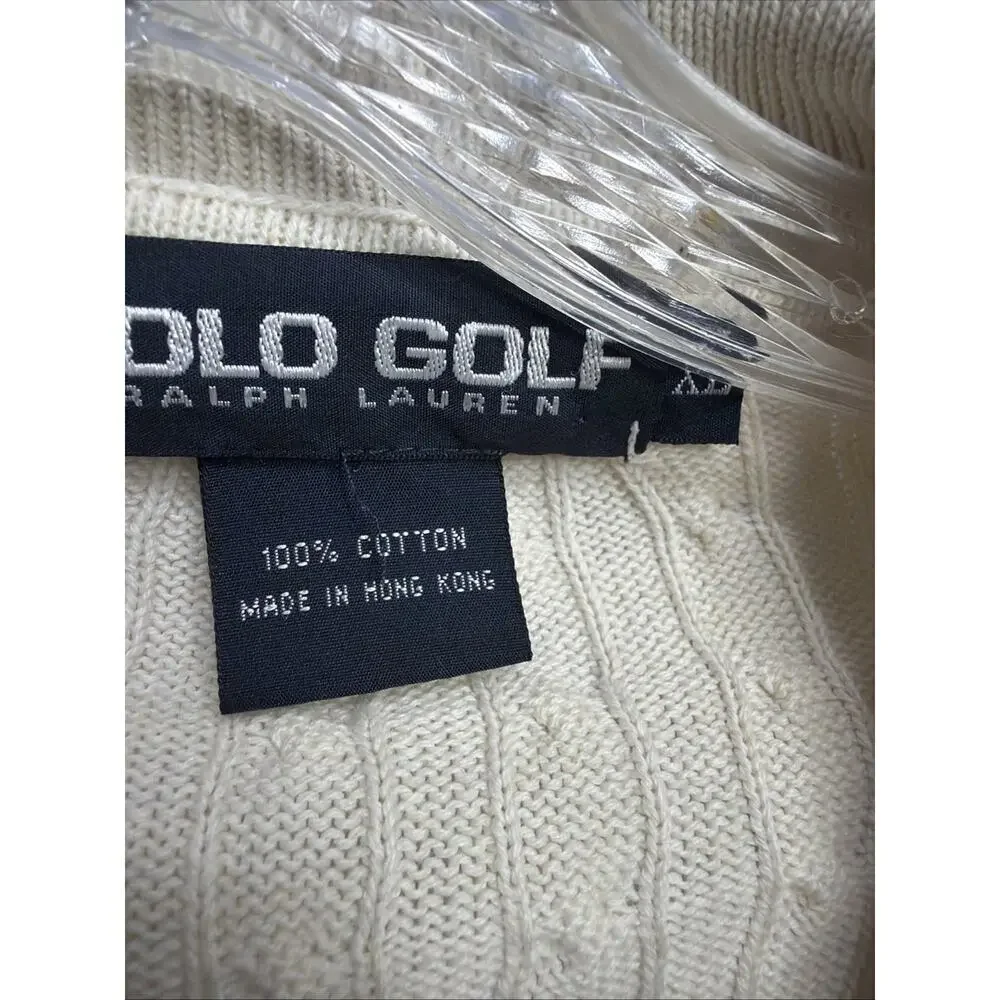 Vtg Polo Golf Ralph Lauren Men’s Cotton V Neck Cable Knit Sweater XL